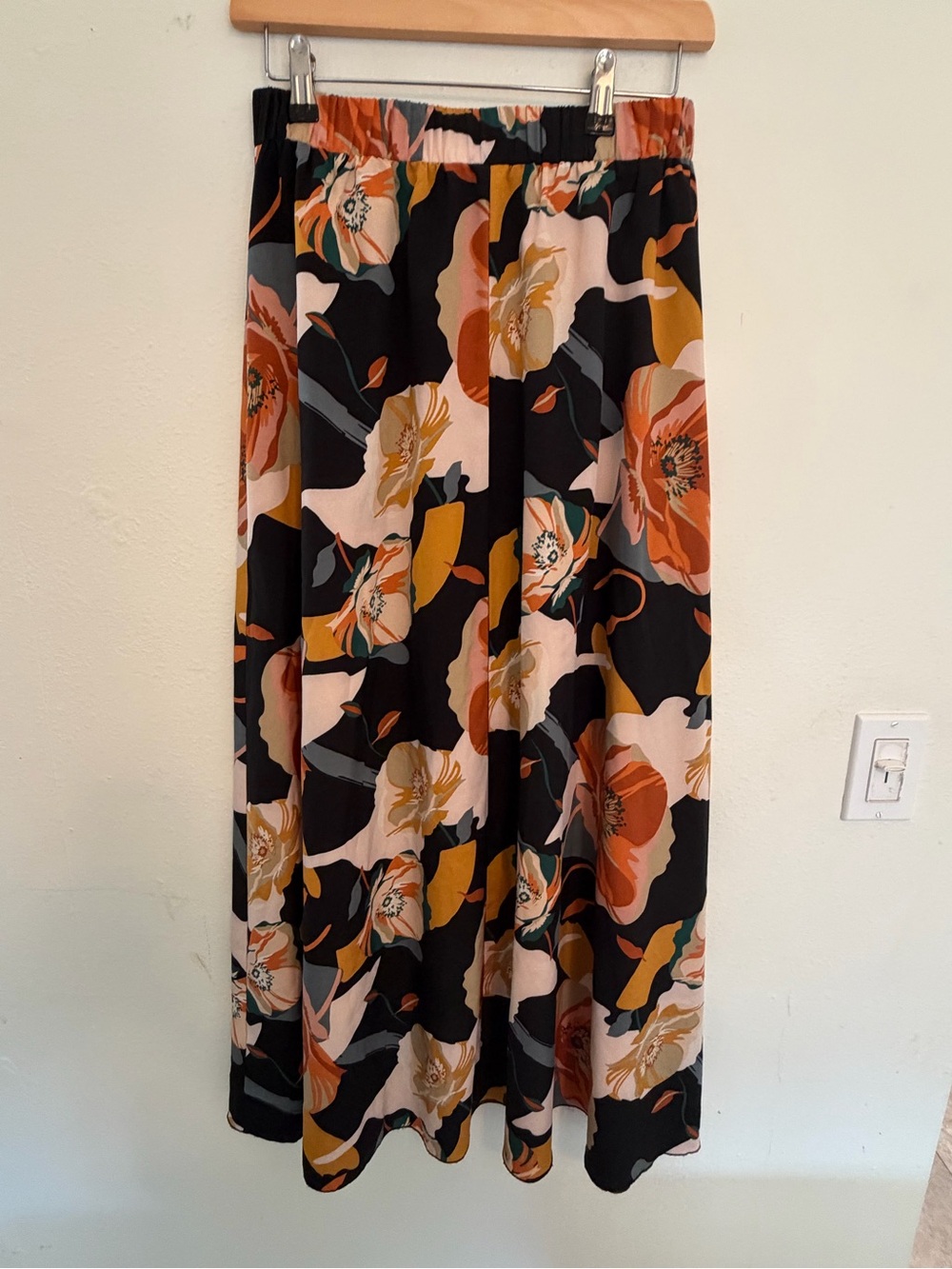 Floral Maxi Skirt in Black with Rust & Mustard Accents twirl bold elegant